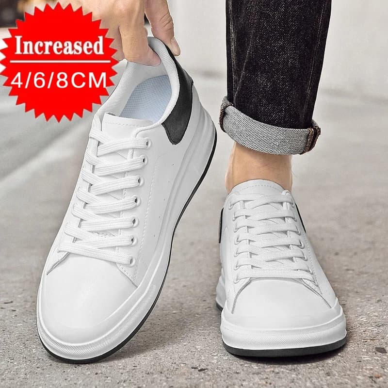 Scarpe da ascensore da uomo nuove di lusso Aumento di altezza invisibile 4/6/8 cm Scarpe da ginnastica bianche/nere Cortex che aumentano le scarpe casual da esterno