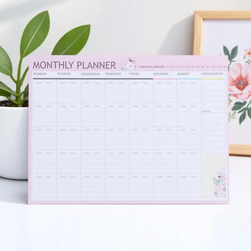 Agenda mensile da 20 fogli, quaderno con schema di pianificazione, rosa e verde, con motivi floreali e animali misti, organizer settimanale con calendario delle cose da fare