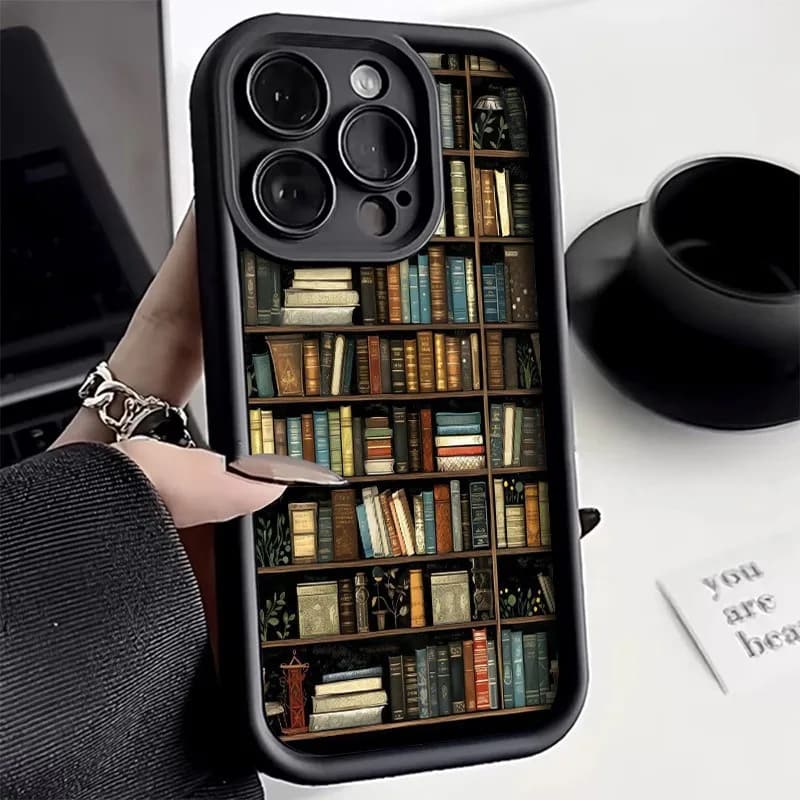 Bookshelf Book Design Pattern Soft Phone Case For iPhone 17 16 15 14 13 12 11 Pro Max XS XR X 7 8 Plus 16E 17 Air 13 Mini Cover