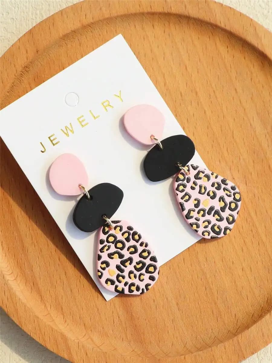 Pink Leopard Print Acrylic Drop Earrings For Women