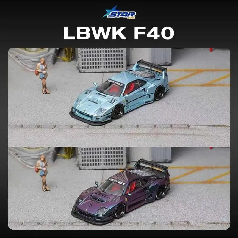 STAR 1:64 LBWK F40 Ice Blue Maggic Purple Modello di auto Raccogliere giocattoli in miniatura Cappuccio aperto Pressofuso