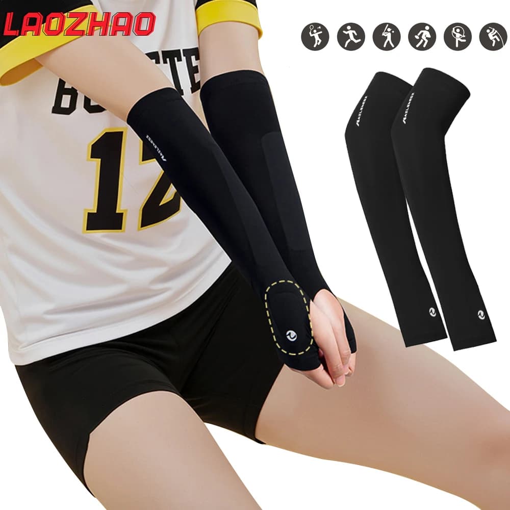 1 pair of protections for the volleyball arm, sleeves for the forearm passing with protection pads and hole for the thumb for young women men