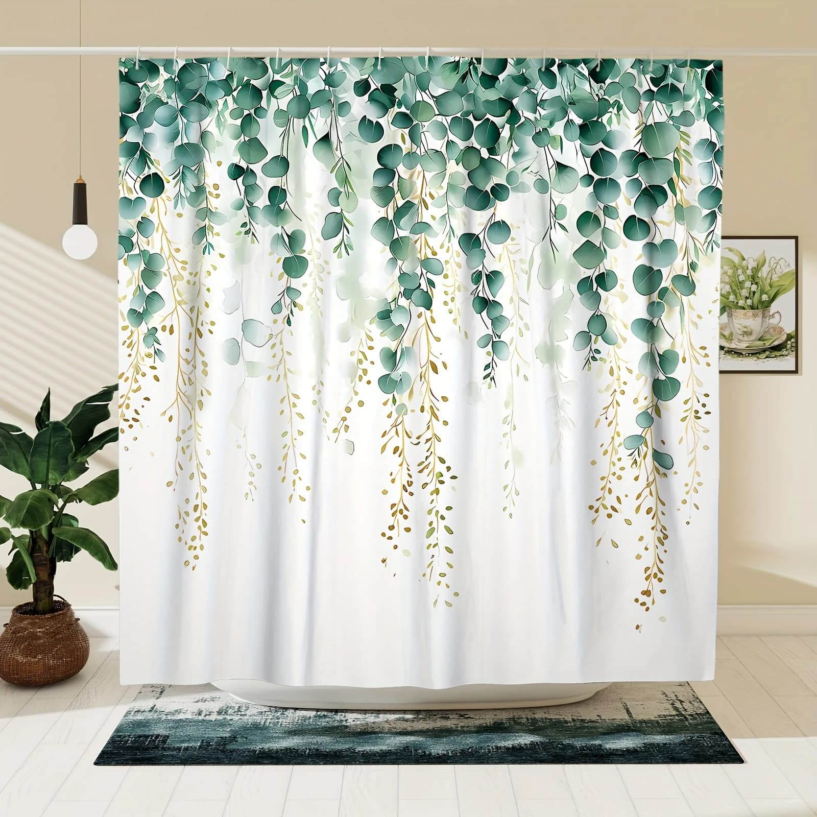 Affascinante tenda da doccia con verdure e fiori: stravagante decorazione da bagno, perfetta per quelle che amano ispirata alla natura e serene