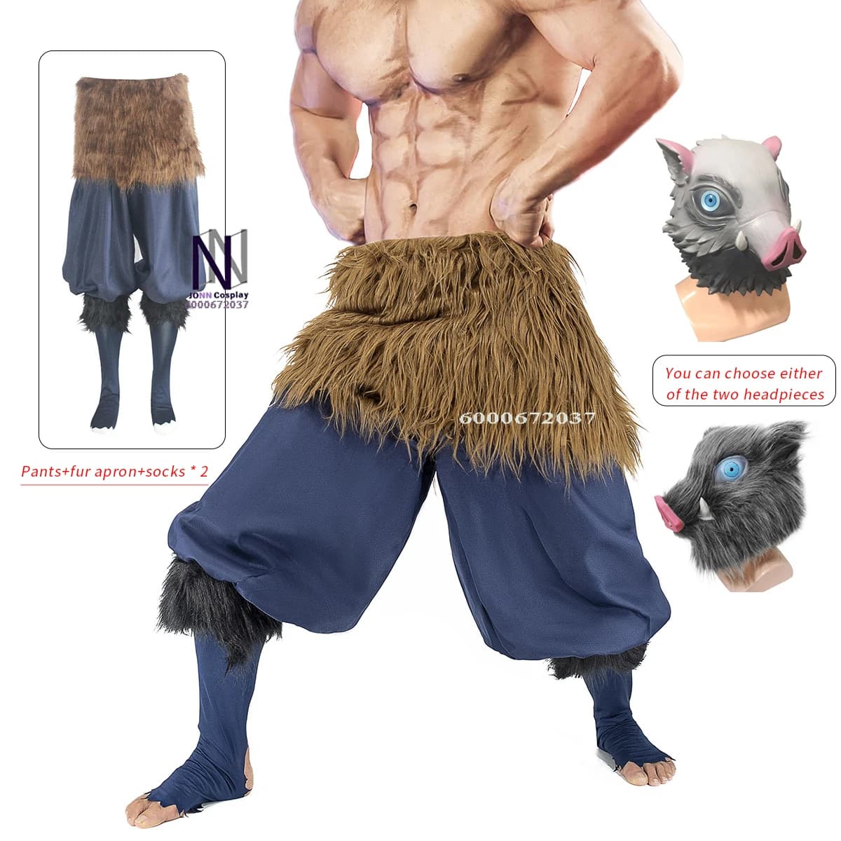 Halloween Anime Inosuke Cosplay Costume - Wild Boar Mask & Japanese Sandals Adult Masquerade Outfit