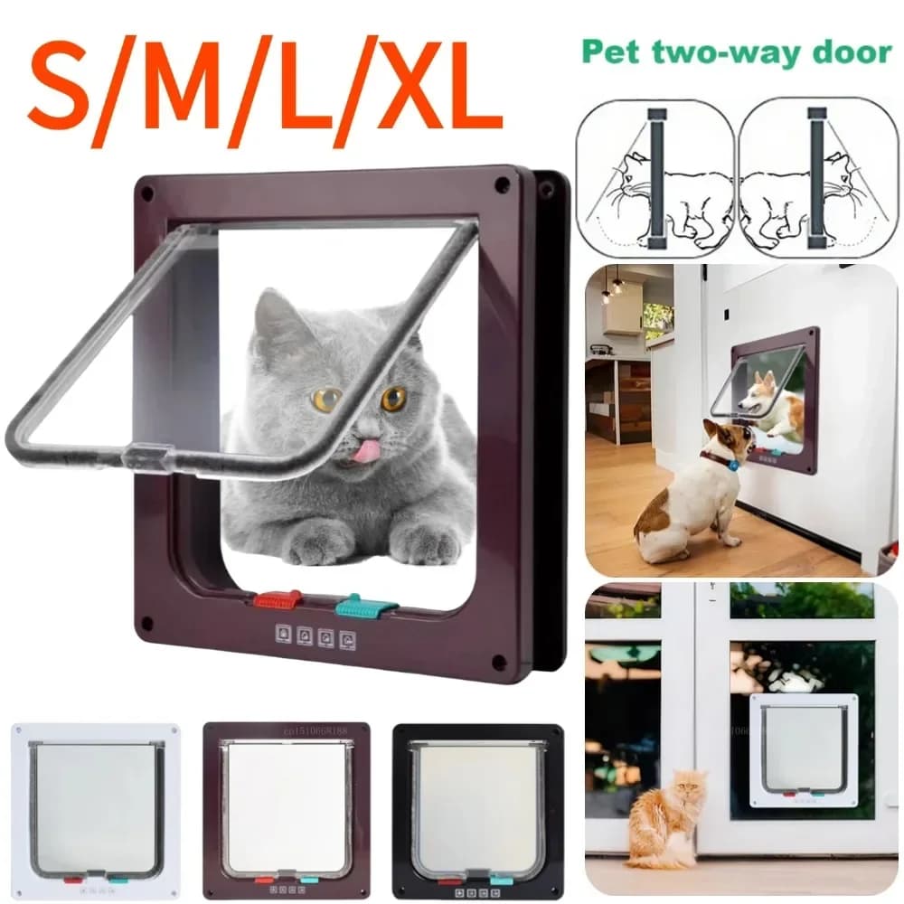 Porta con patta per gatti con serratura di sicurezza a 4 vie Cancello in plastica ABS Cucciolo Gattino Ingresso/uscita di sicurezza Kit porta con patta per cani e gatti Forniture per piccoli animali domestici
