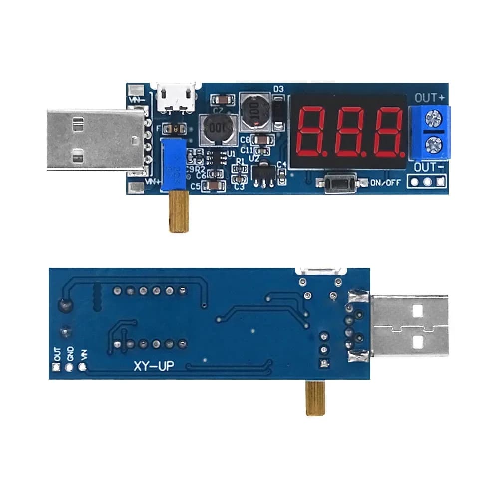 Module buck boost USB DC-DC digital display Adj. 5 V to 3,3 V 9 V 12 V 24 V electronic DIY kit Arduino ESP32