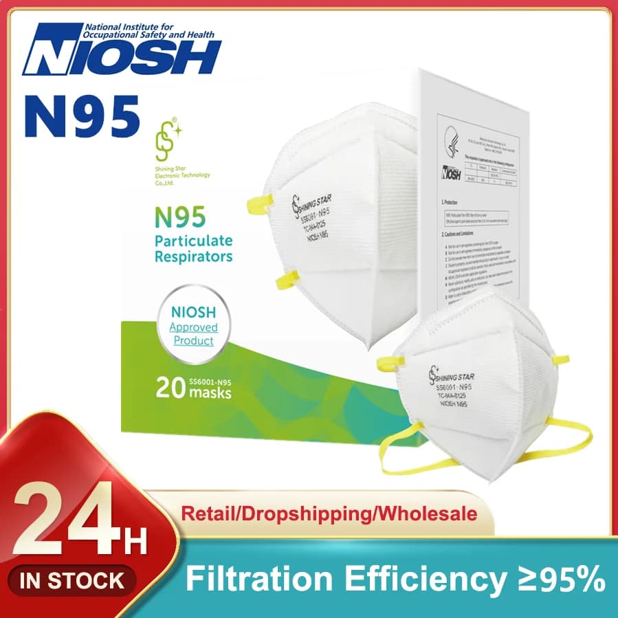 20 pz N95 Maschera Per Il Viso Certificato NIOSH Fascia Piegata Spugna Nasello Pad Particolato Filtro Respiratore Assistenza Sanitaria A Prova di Polvere