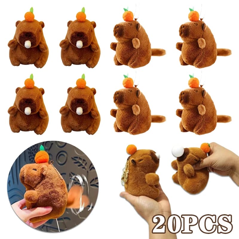 1-20PCS Peluche Cachi Wagging Tail Capibara Chiave Ciondolo Carino Peluche Portachiavi Peluche Bambola Giocattolo Zainetto Ciondolo Regalo Ciondolo