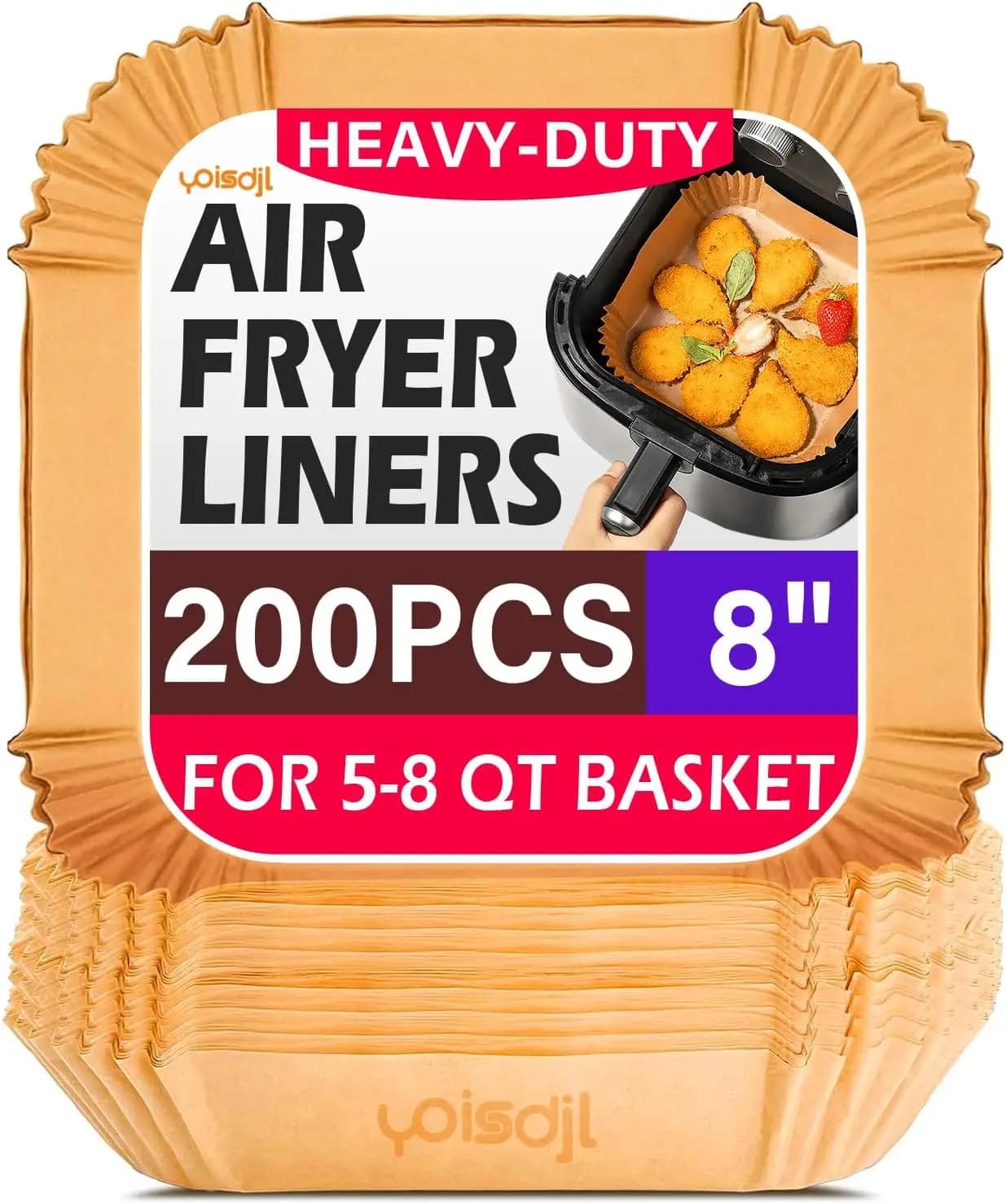 200 Sheets of Paper Oven 22 cm Square for Air Fryer, Oven Cooking, Roasting and Microwave