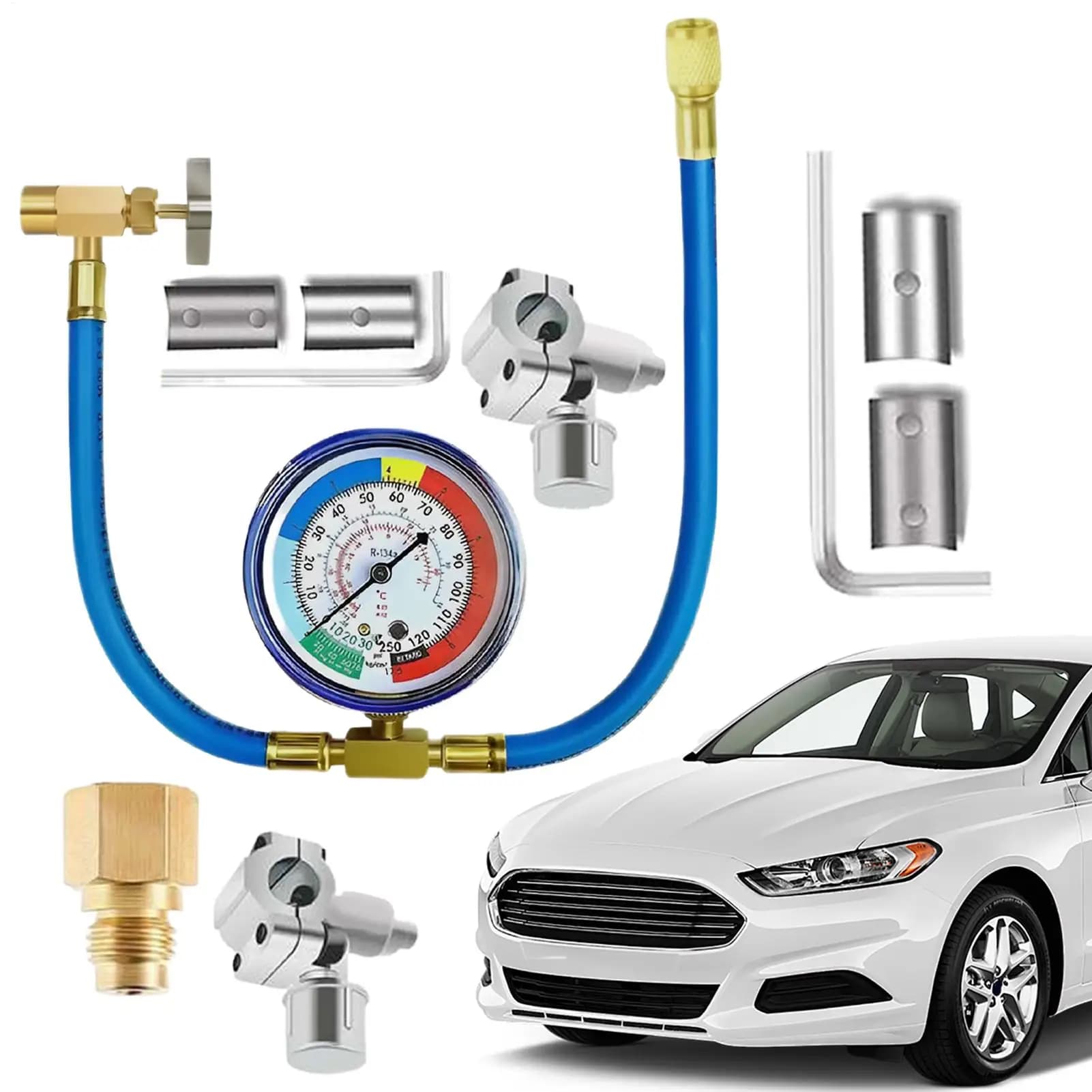 R134 Air Conditioner Gas Cooler with Pressure Gauge Refrigerant Charging Hose Refrigerant Gas Refill for Car Automobile