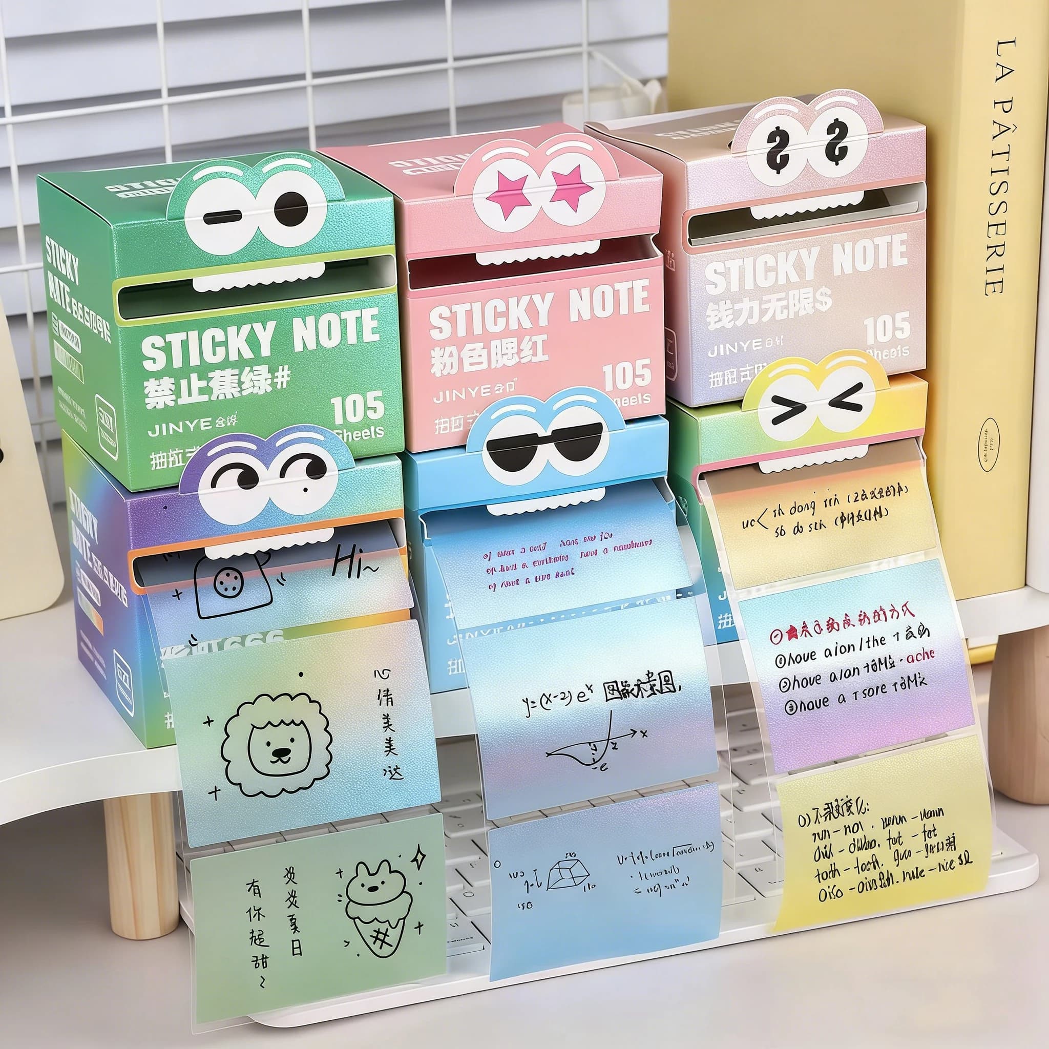 Romanzo note trasparenti, note per scatole di distribuzione estraibili, blocco note autoadesivo Carta per appunti multicolore ad asciugatura rapida, carta per appunti