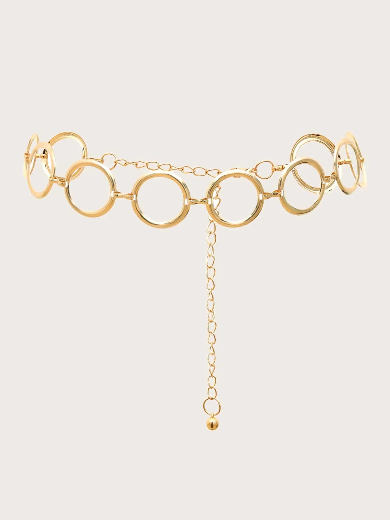 1pc Women's Shiny Metallic Gold Waist Chain, Versatile Retro Body Chain Waist Belt With Round Ring, Suitable For Daily Wear, Par
