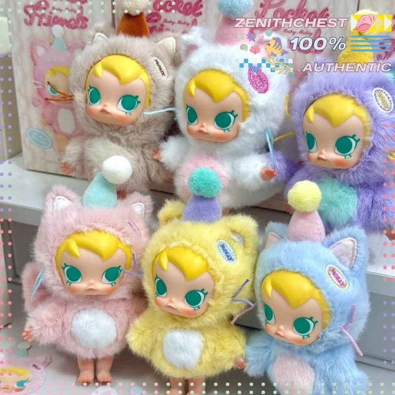 Autentico POP MART Baby Molly Pocket Friends Series Blind Box Ciondolo in peluche Ornamenti con ciondoli portatili per portachiavi Regalo perfetto