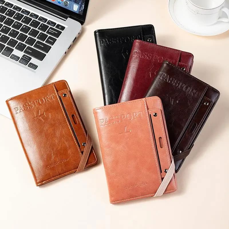 Men Women Leather Passport Holder Cover RFID Blocking Protection Portable Travel Document Storage Case Multi Passport Wallet