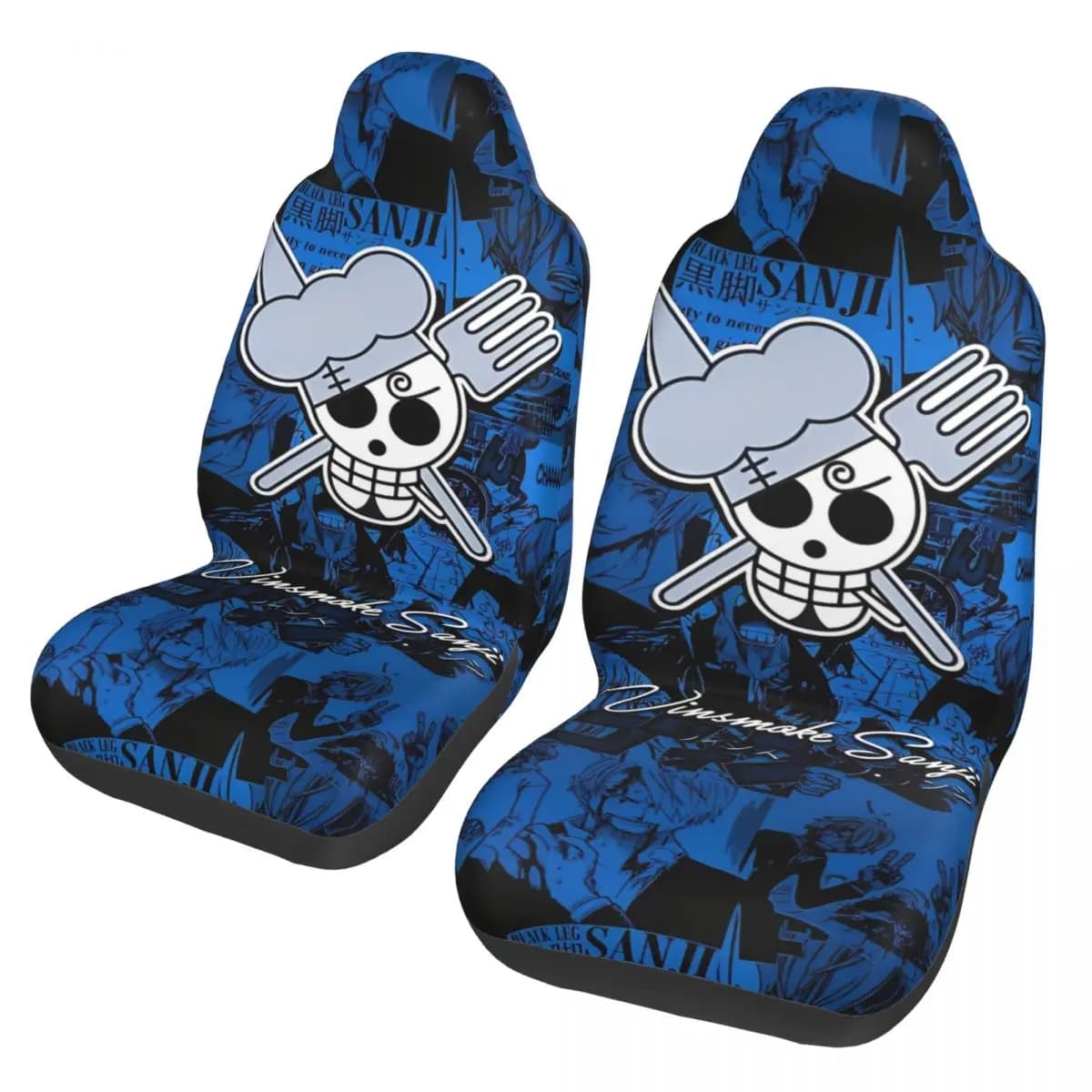 Universal Car Seat Covers One Piece Sanji Skull, Interior Accessories, Flocked Fabric Bearing for Front Seats and Rear, for Women and Hunters