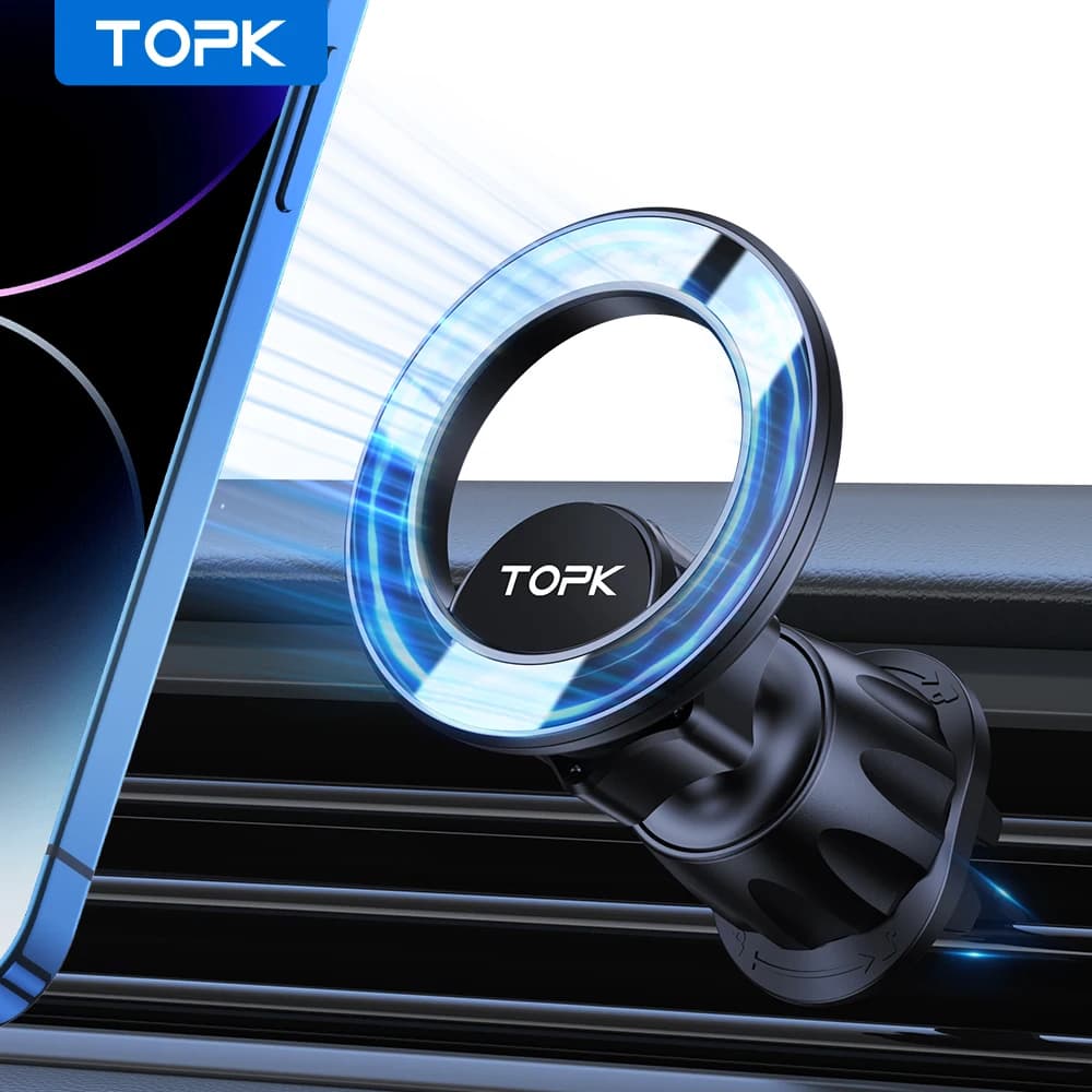 TOPK for Magsafe car support, magnetic phone support for phone support with car air outlet 360 ° Supports for phones with rotation for iPhone 15
