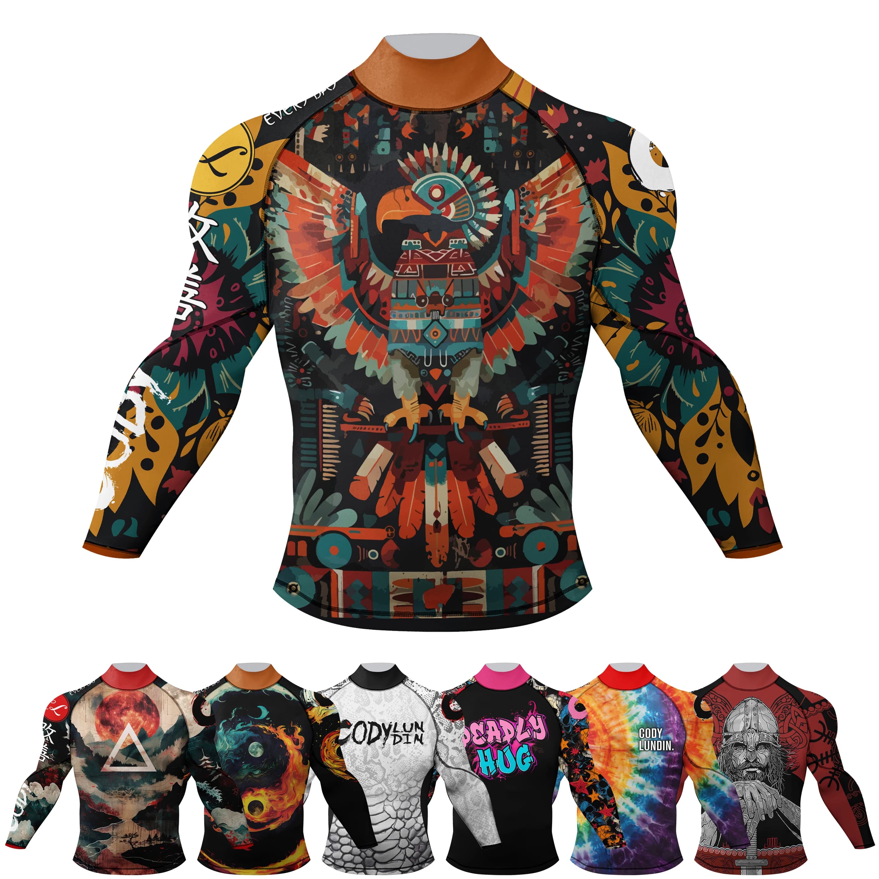 Cody Lundin Maglia da fitness a maniche lunghe a compressione da uomo con collo a lupetto, maglia da boxe MMA Jitsu BJJ Rash Guard con antiscivolo
