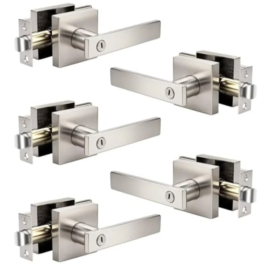 Maniglie Quadrate per Porte Interne, Maniglie con Serratura, Set Maniglie Senza Chiave per Camera da Letto e Bagno, Pomelli per Porte Interne Reversibili