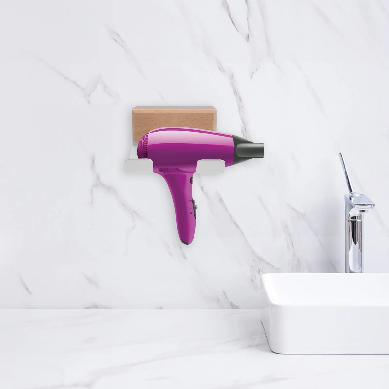 Wall Mounted Hair Dryer Holder Walnut Wooden Punch-Free Bathroom Storage Rack Vanity Hair Dryer Organizer Stand
