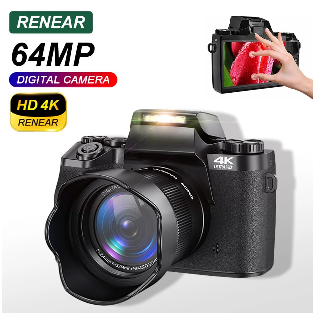 4K 64MP Digital Camera Touch Screen Professional Video Camera HD For Tiktok Vlog Youtube ins Webcam Girls Adult 16X Zoom Camera