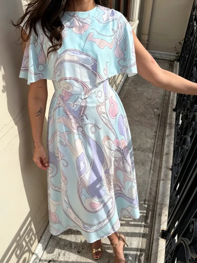 Fashion Printed Women Skirt Set Chic Short Sleeve Round Neck Female Crop Shawl And Long Skirt Summer Vacation Beachwear 2026