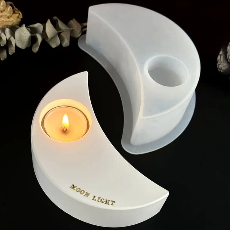 DIY Concrete Candlestick Silicone Mold Moon Shape Candle Holder Crafts Making Plaster Epoxy Resin Casting Molds Home Decor