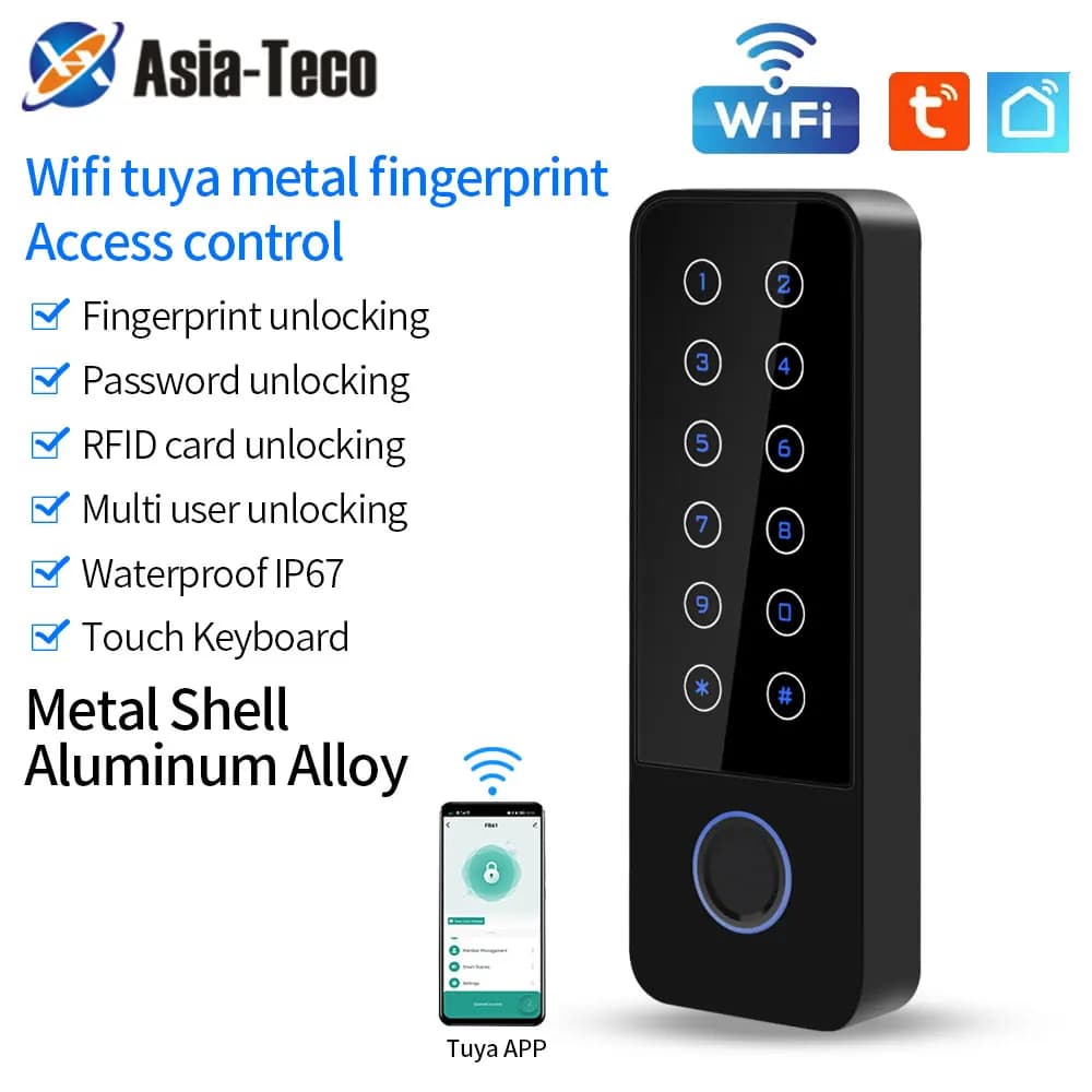 Apriporta con tastiera di controllo accessi per impronte digitali Wifi Smart App Tuya in lega di zinco impermeabile per esterni con allarme di rilevamento magnetico
