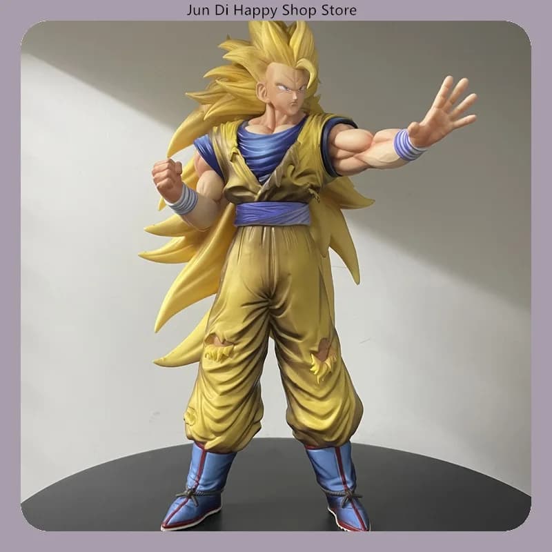 Statua Anime Dragon Ball Super Saiyan 3 Goku da 33 cm, Modello da Collezione con Mano Sollevata, Decorazione da Scrivania