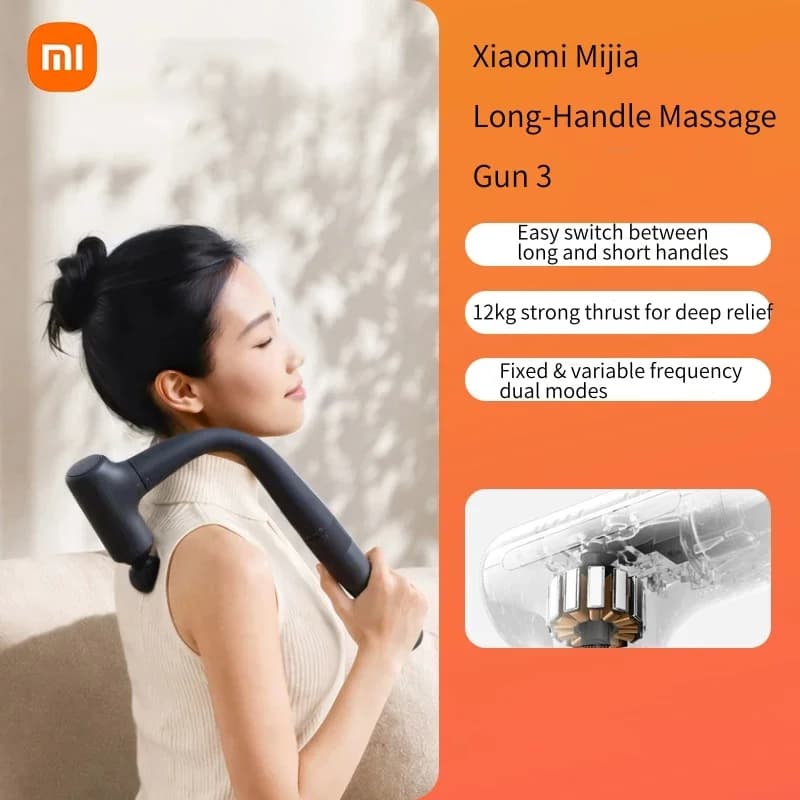 Pistola Massaggiante Originale Xiaomi con Manico Lungo, 3 Testine, 12kg di Spinta, per Rilassamento Muscolare, Uso in Palestra, Ufficio e Casa