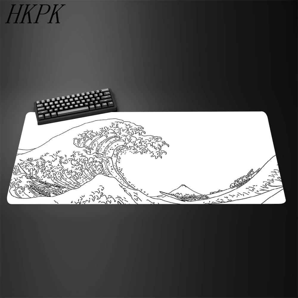 XXL 90x40 cm Black and White Wave Giant Keyboard Game Soul Mouse Pad Rubber Anti-slip Art Computer Desk Zerbino Carpet With Lockge