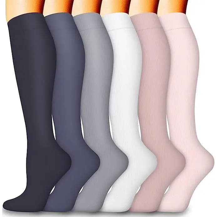 6 Pairs Compression Socks for Women Men Floral Print Knee High Sport Socks Moisture Wicking Calf Support Athletic Stockings for Running Gym Fitness Yoga Travel Flight Nurses Circulation Muscle Recovery