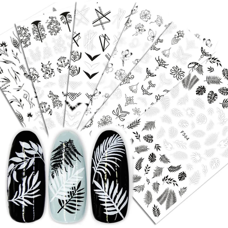 1 pz semplice 3D nero bianco linea floreale Nail Art Sticker personaggio Sexy Nail Art Slider decorazione per unghie decalcomanie adesivi