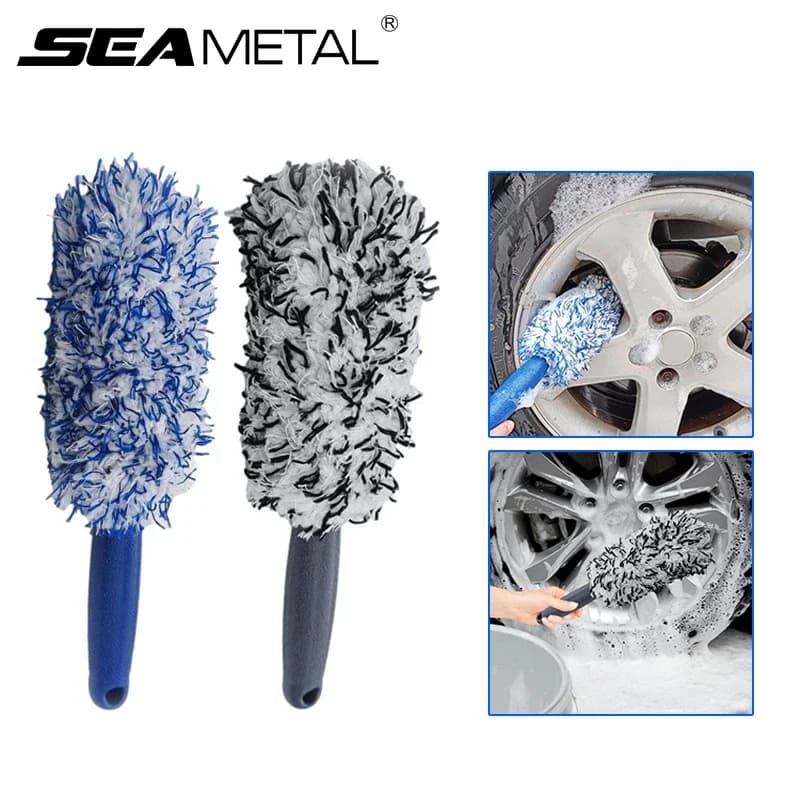 SEAMETAL Spazzola per la pulizia di cerchioni e pneumatici auto, portatile, in peluche, per la pulizia dei mozzi ruota, strumento per la cura e la rimozione della polvere dell'auto