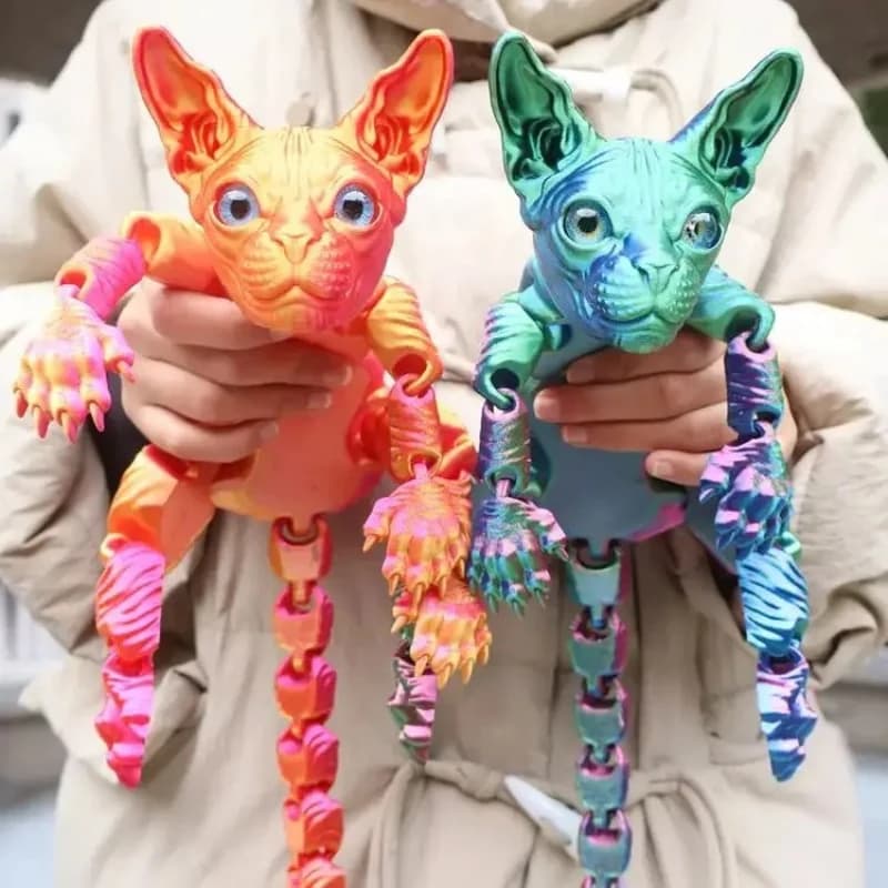 Decorazione per la Casa: Gatto Sfinge Stampato in 3D da 50 cm, Giocattolo Animale Realistico Senza Pelo, Bambola Articolata, Peluche per Appassionati di Gatti - Collezione