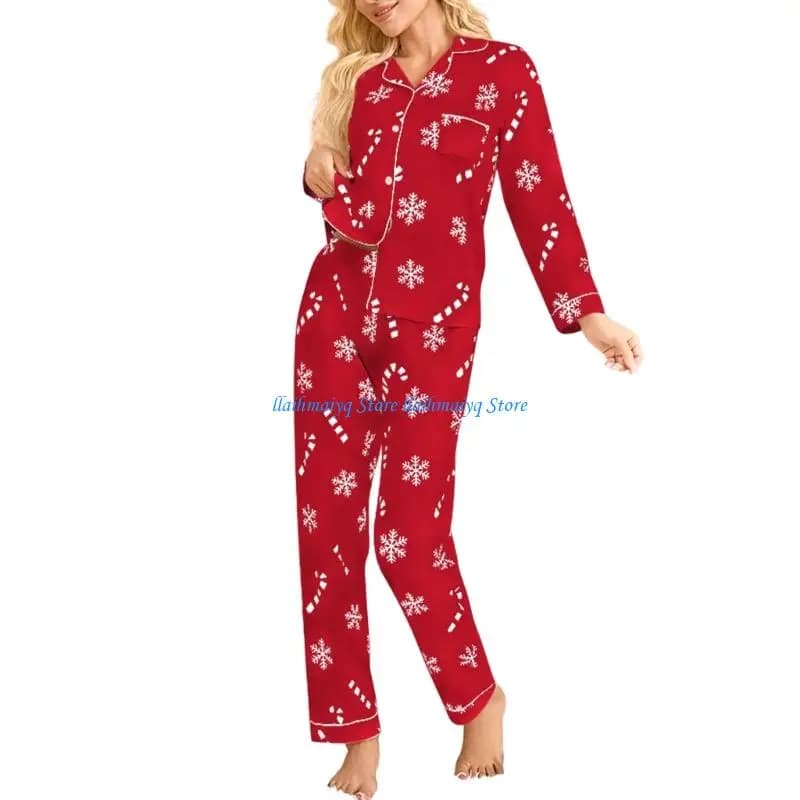 573B Christmas Women's Long-Sleeved Printed Satin Pajama Set