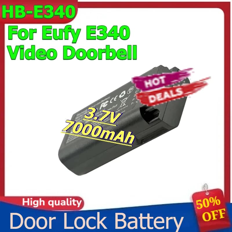 Batteria per serratura HB-E340 per videocitofono Eufy E340 Batteria ricaricabile agli ioni di litio 3,7 V 7000 mAh