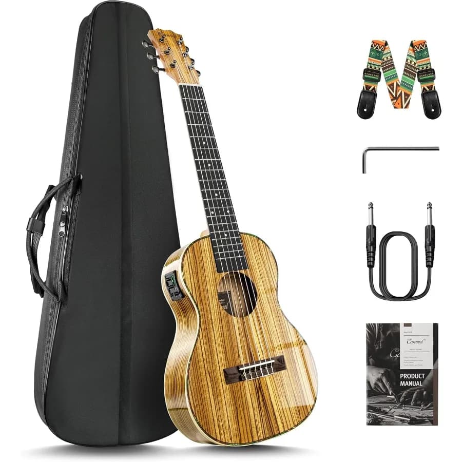 Guitalele elettrico acustico a 6 corde CB103G da 30 pollici in legno di zebra lucido con truss rod per appassionati di musica e performance