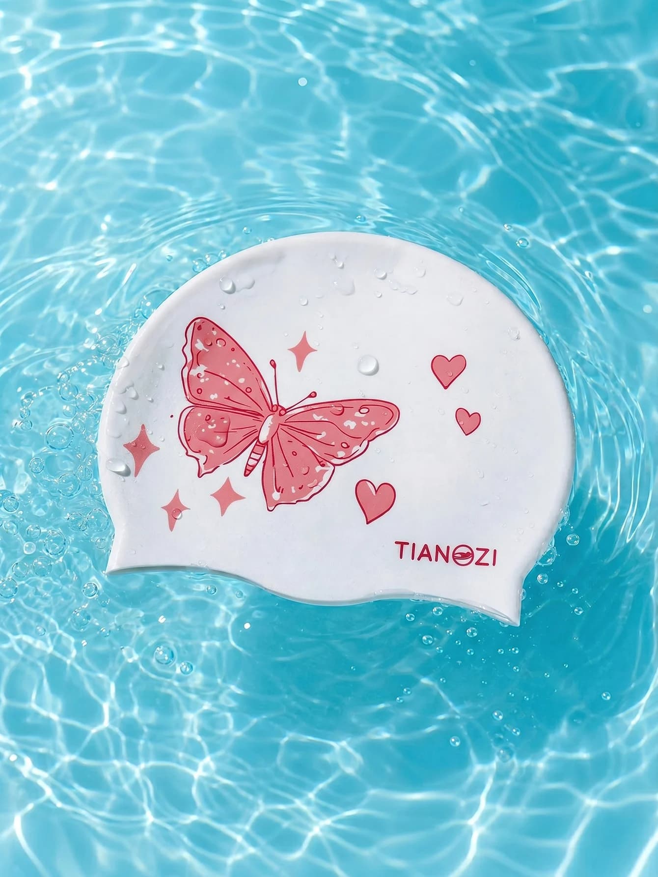 Male and female silicone swim caps with heart-shaped butterfly pattern, high elasticity, waterproof and anti slip integrated mol