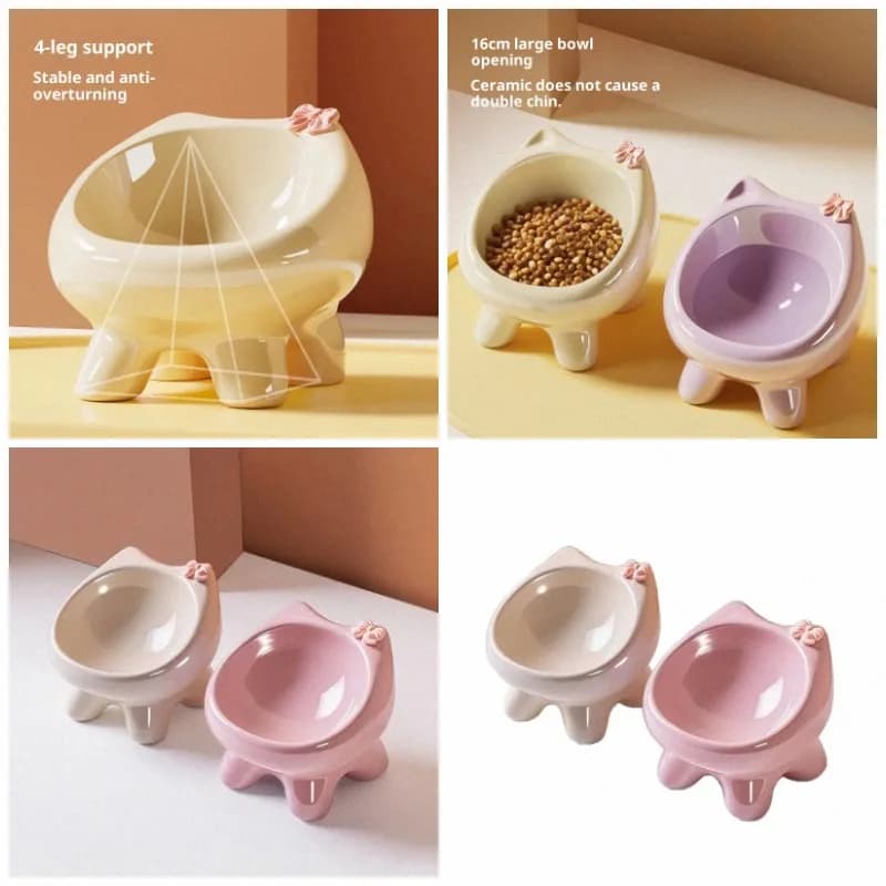 Cat ceramic bowl Pet feeding water bowl Neck protection with slanted design Small pet food pet bowl Small dog food holder