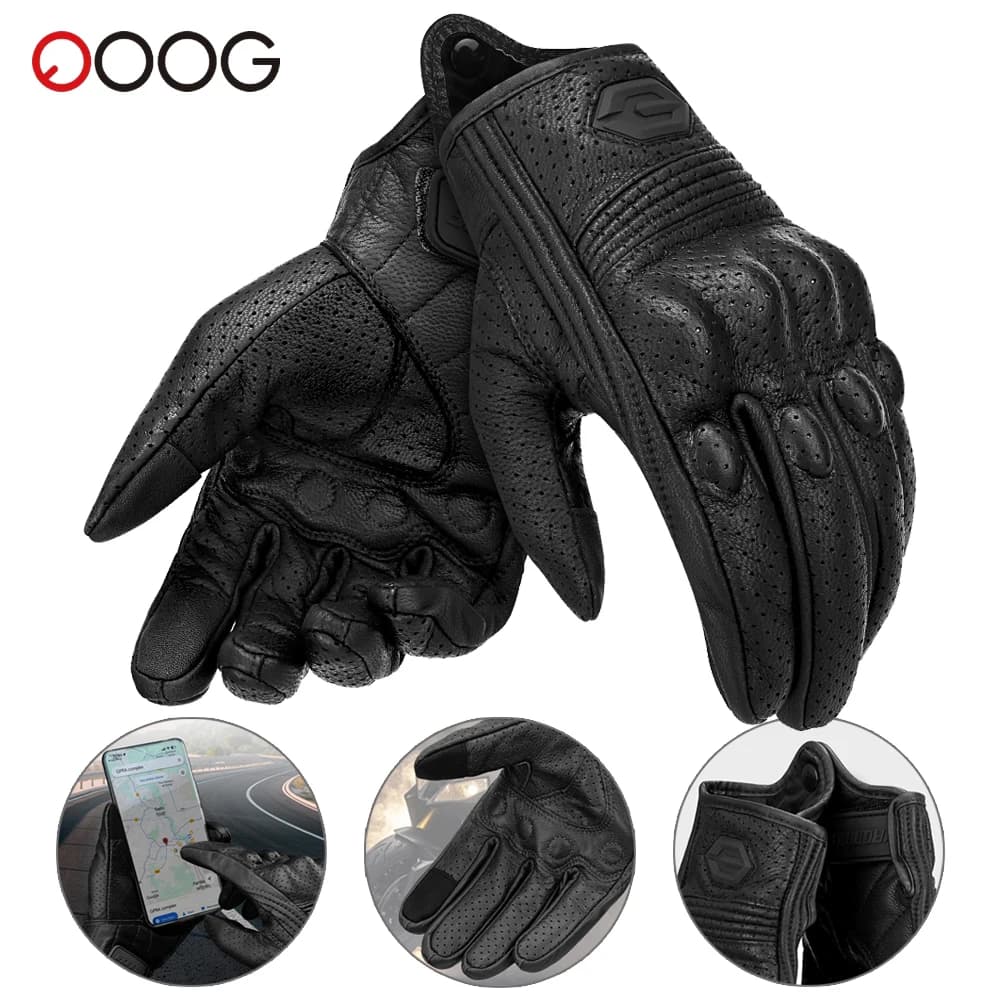 Summer Motorcycle Gloves Breathable Leather Motocross Full Finger Protective Gloves Touch Screen Moto Non-slip Riding Gloves
