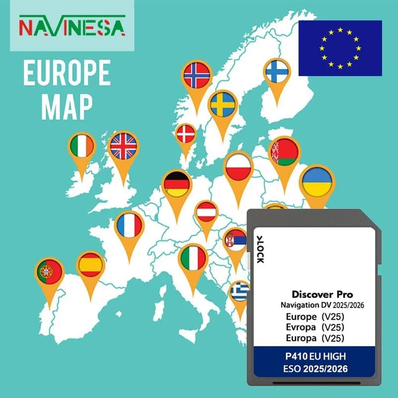 Discover Pro DV V25 Navigazione per Volkswagen e-Golf 2014 Scheda SD per auto 64 GB UK Europa Mappa 2025-2026 Sat Nav Scheda SD Media