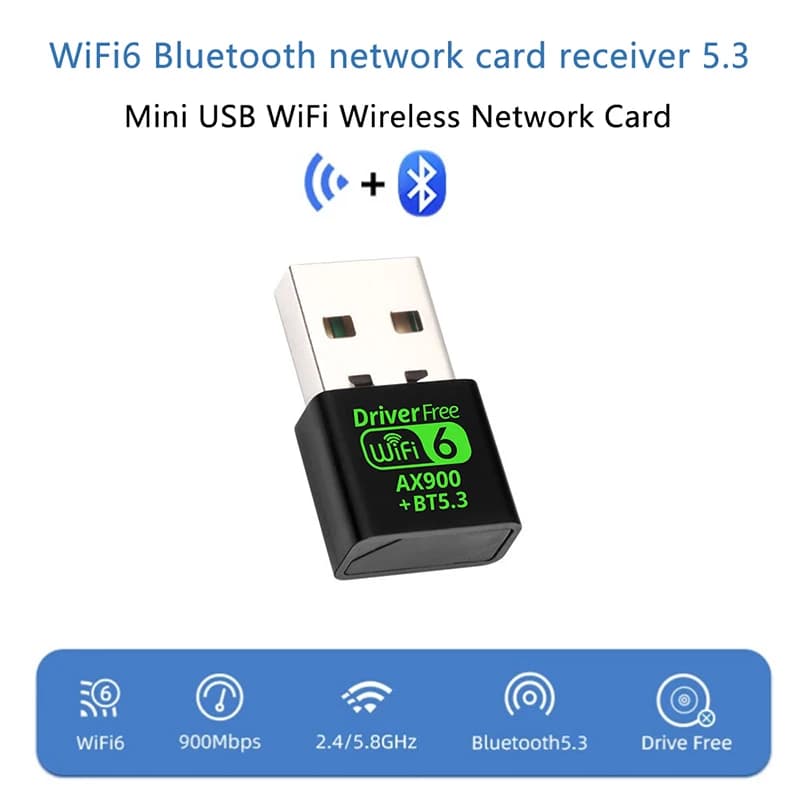 Adattatore USB AX900 2in1 WiFi 6 e Bluetooth 5.3 con Doppia Banda 2.4G&5GHz; Ricevitore di Rete Wireless Wlan, Nessun Driver Richiesto