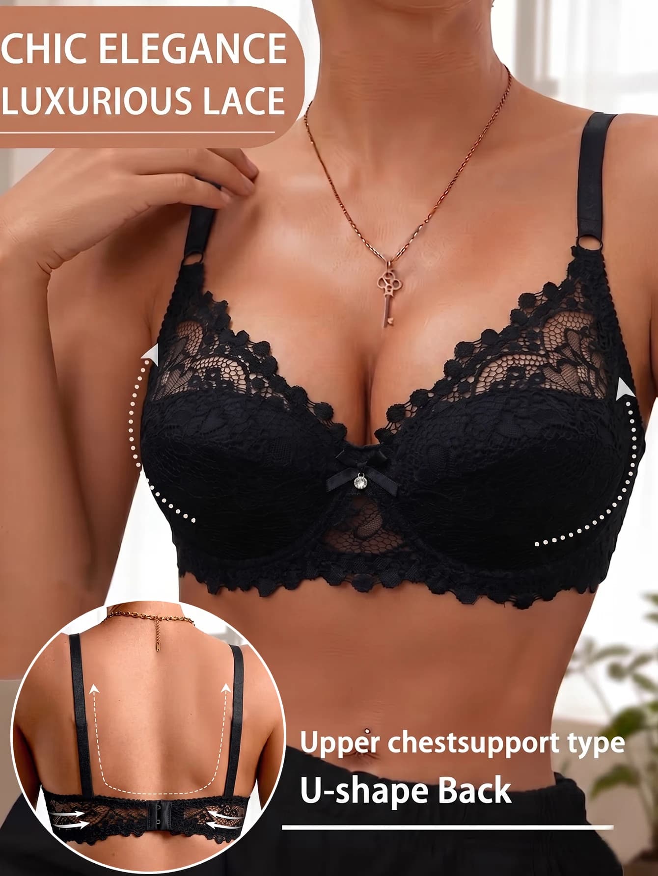 Women Floral Lace Bra Thin Breathable Full Coverage Push Up Sexy Lingerie Adjustable Strap Elegant Everyday Bra