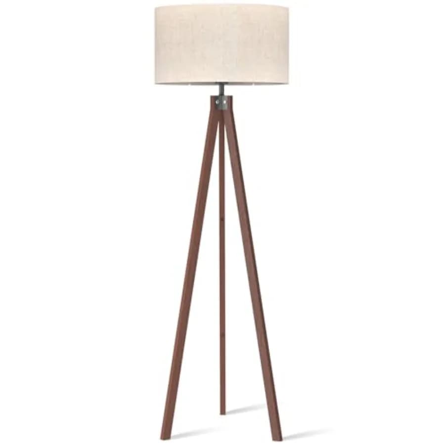 Wood Tripod Floor Lamp, Mid Century Standing Lamp, Modern Design Studying Light for Living Room, Bedroom, Study Room and Office