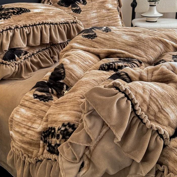 Ultimi set di biancheria da letto in pile di latte addensato invernale in stile francese 4 pezzi Federe in lenzuolo con copripiumino caldo e morbido di lusso