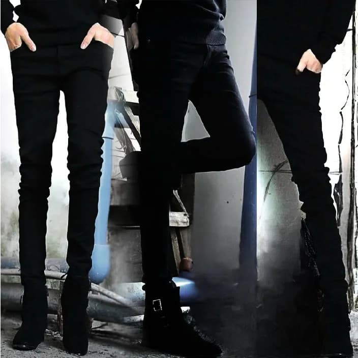 Spring Autumn Slim Fit Men's Jeans Elastic Tight Leggings Korean Style Pure Black Long Pants Youth Casual Fashion Jeans