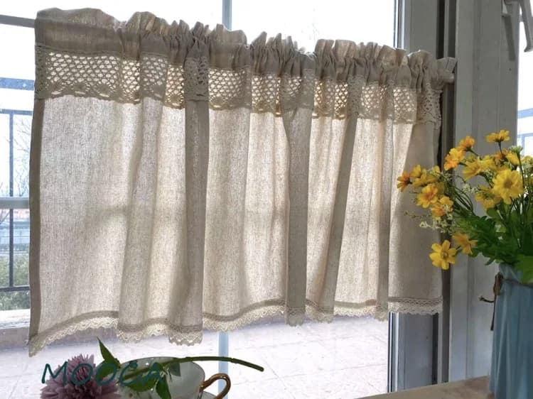 Half Curtain with Crochet Lace Short Curtains for Kitchen Window Curtain Cotton Linen Cafe Cabinet Cover Dust-proof Rustic