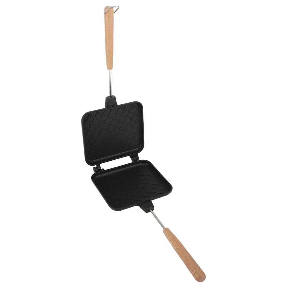 Padella Antiaderente in Alluminio a Doppio Lato Smontabile con Manico e Gancio, Padella per Sandwich in Alluminio per Picnic e Campeggio