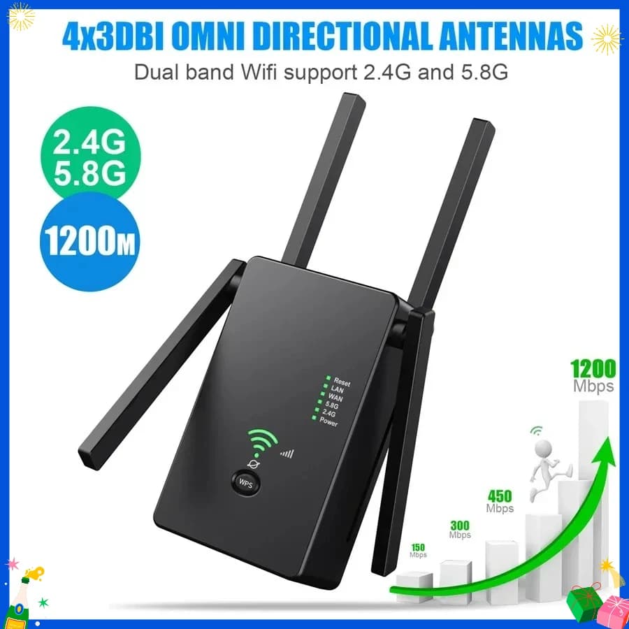 Ripetitore/Router/AP WiFi 5G Wireless Dual Band, Amplificatore di Segnale 802.11AC a Lungo Raggio 1200Mbps, Punto di Accesso Wi-Fi per Casa