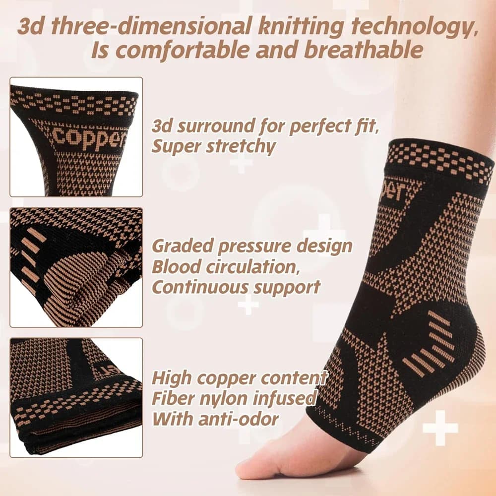 1 pz/2 pezzi manicotto di compressione per tutore per caviglia in rame per donna uomo, calzino di supporto per arco plantare per alleviare il dolore, fascite plantare, sport